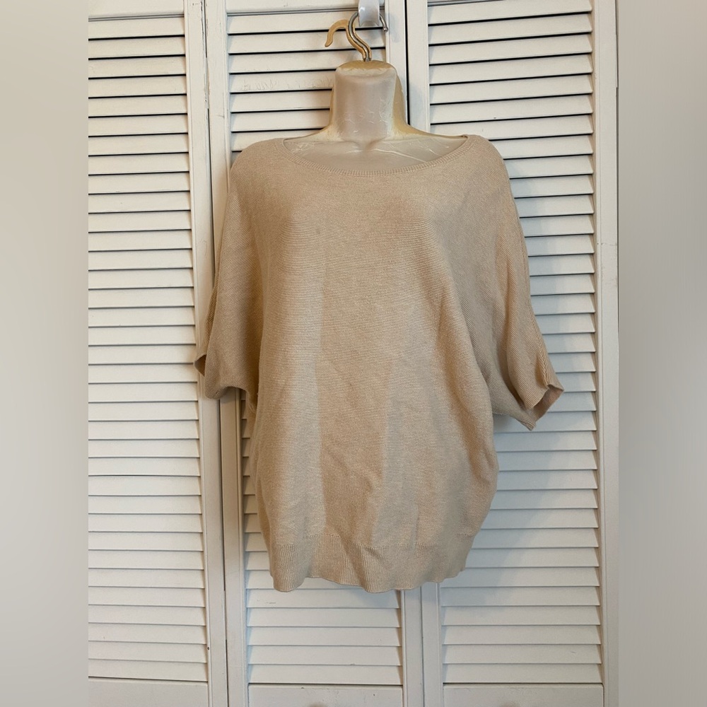 Quince Lightweight Cotton Cashmere Link Stitch Dolman Sweater Small Oatmeal